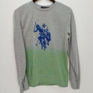 U.S. Polo Assn. Youth XL Gray & Green Ombre Sweatshirt Blue Polo Player Graphic